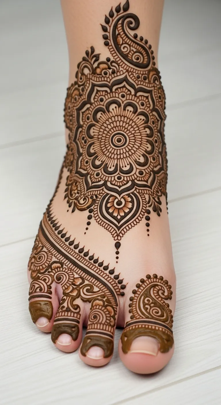 Best foot mehndi design with full coverage and mandala