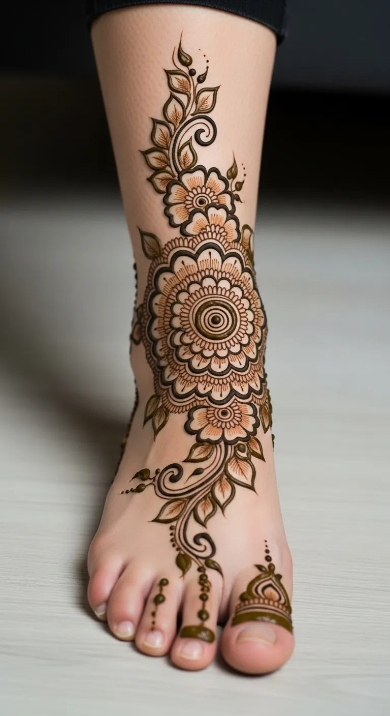 Best full foot leg mehndi with mandala pattern