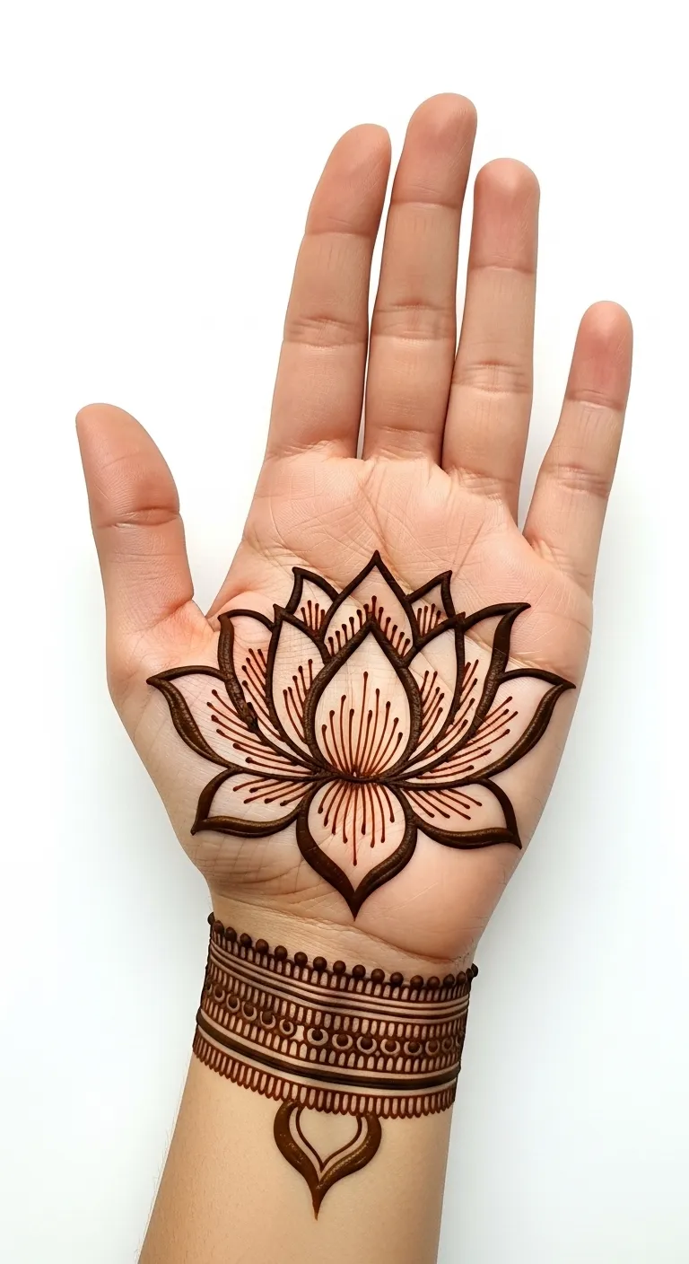 Best lotus mehndi design on center of palm