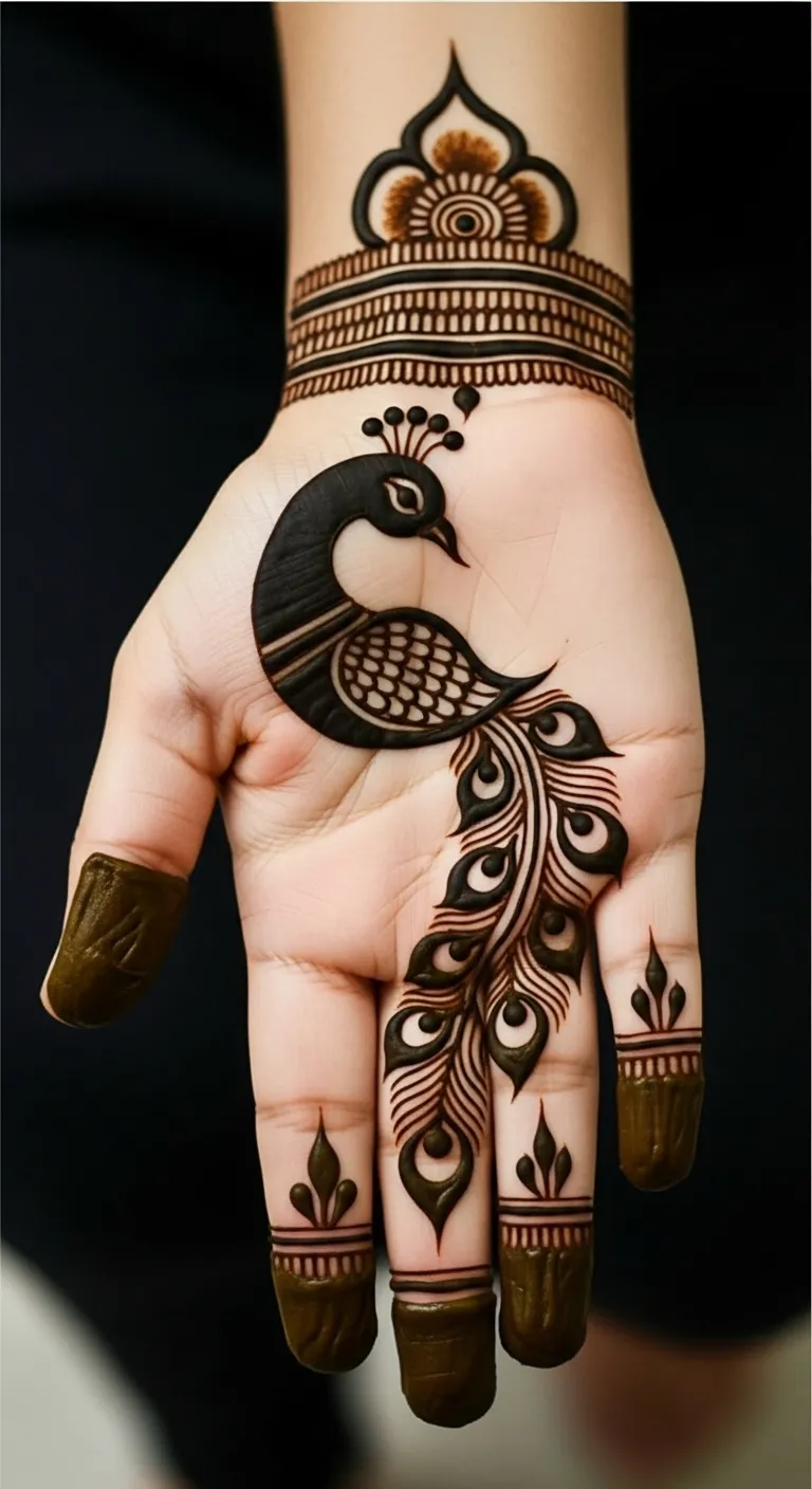 Beautiful peacock palm mehndi design