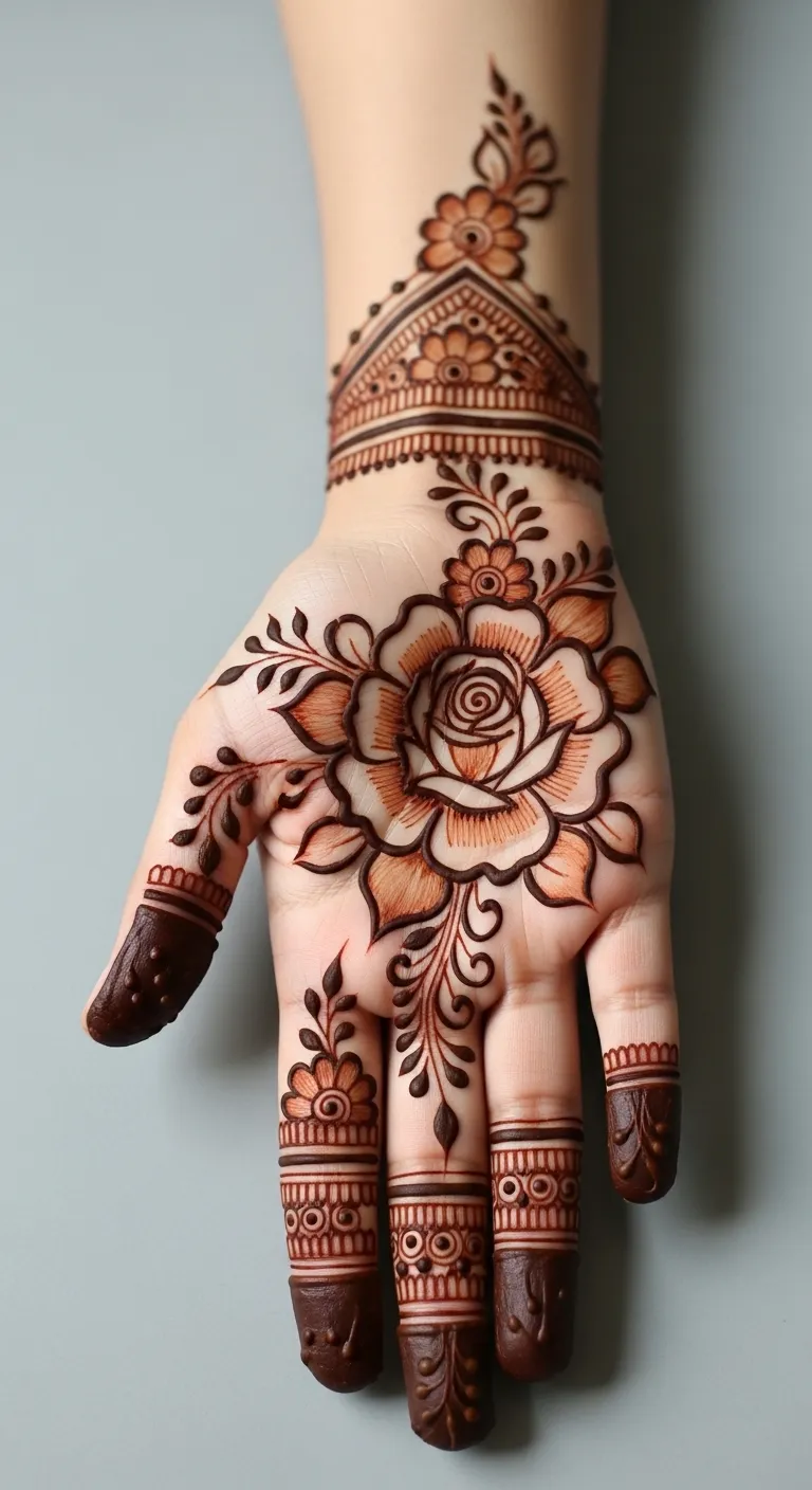 Best rose mehndi design on center of palm