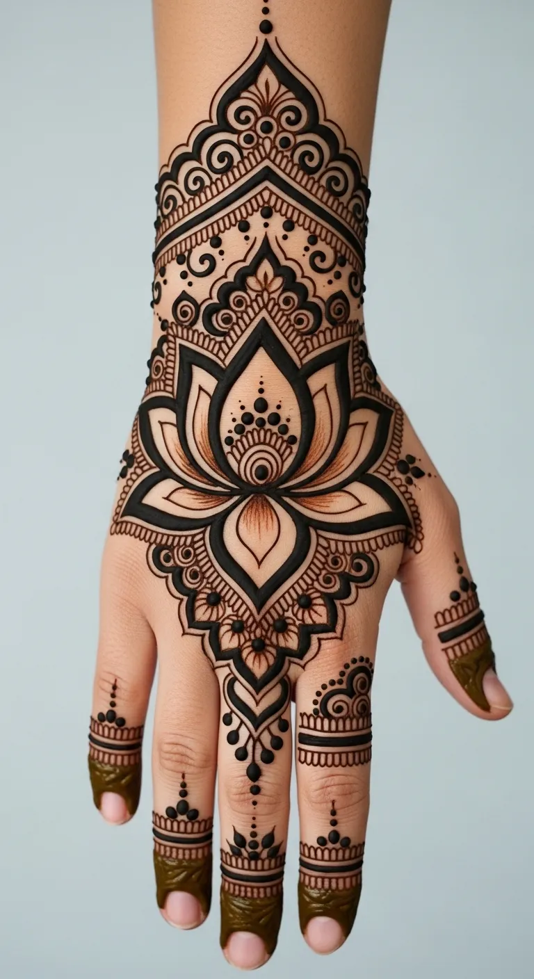 Bold lotus Arabic design back hand