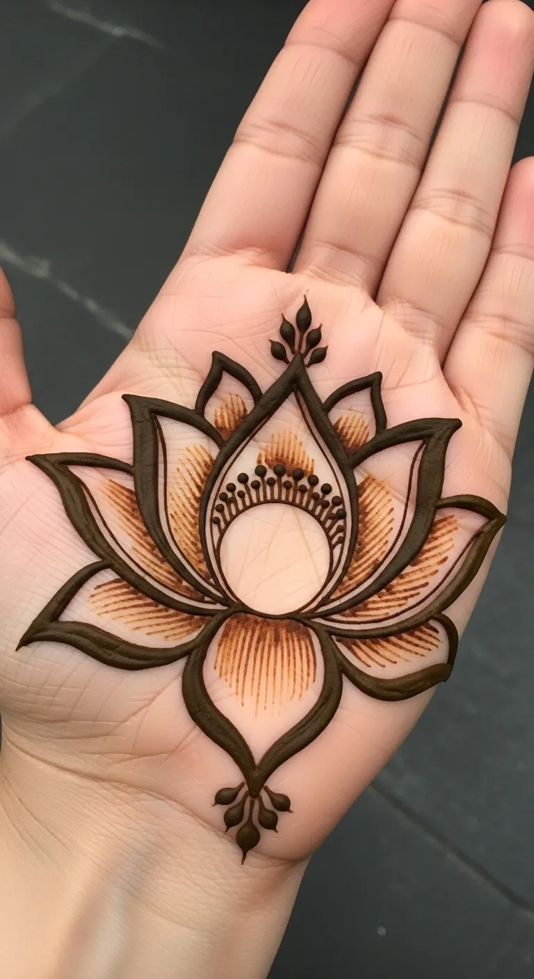 Bold shaded lotus mehndi with open center