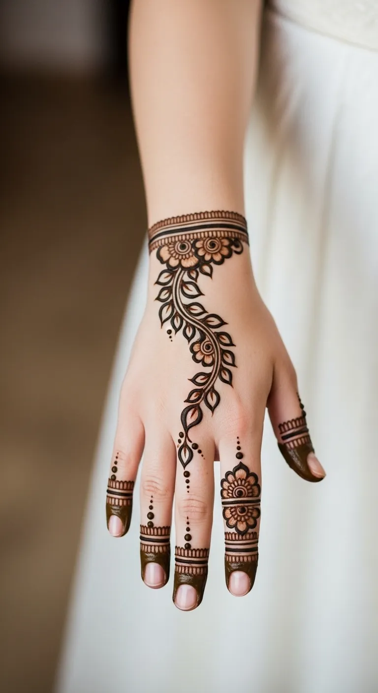 Bridal Arabic back hand vine trail design