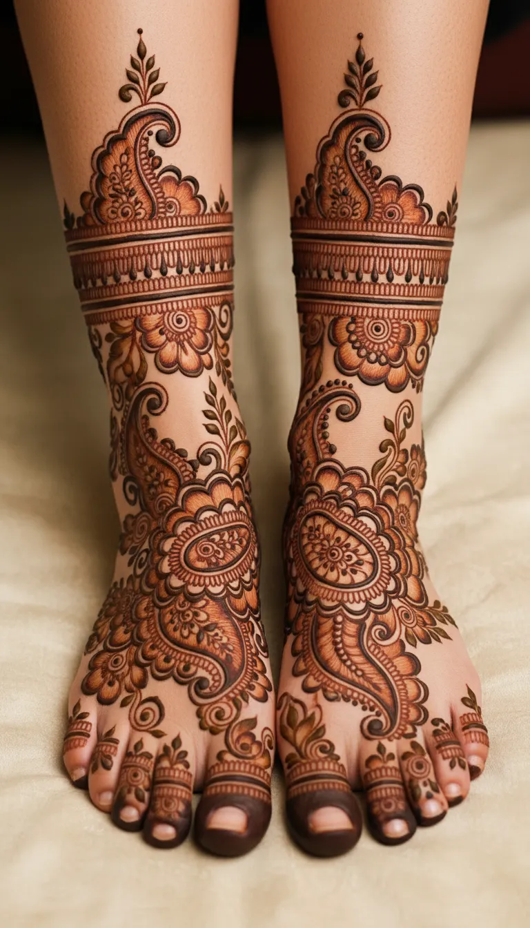 Bridal Arabic feet paisley top henna pattern