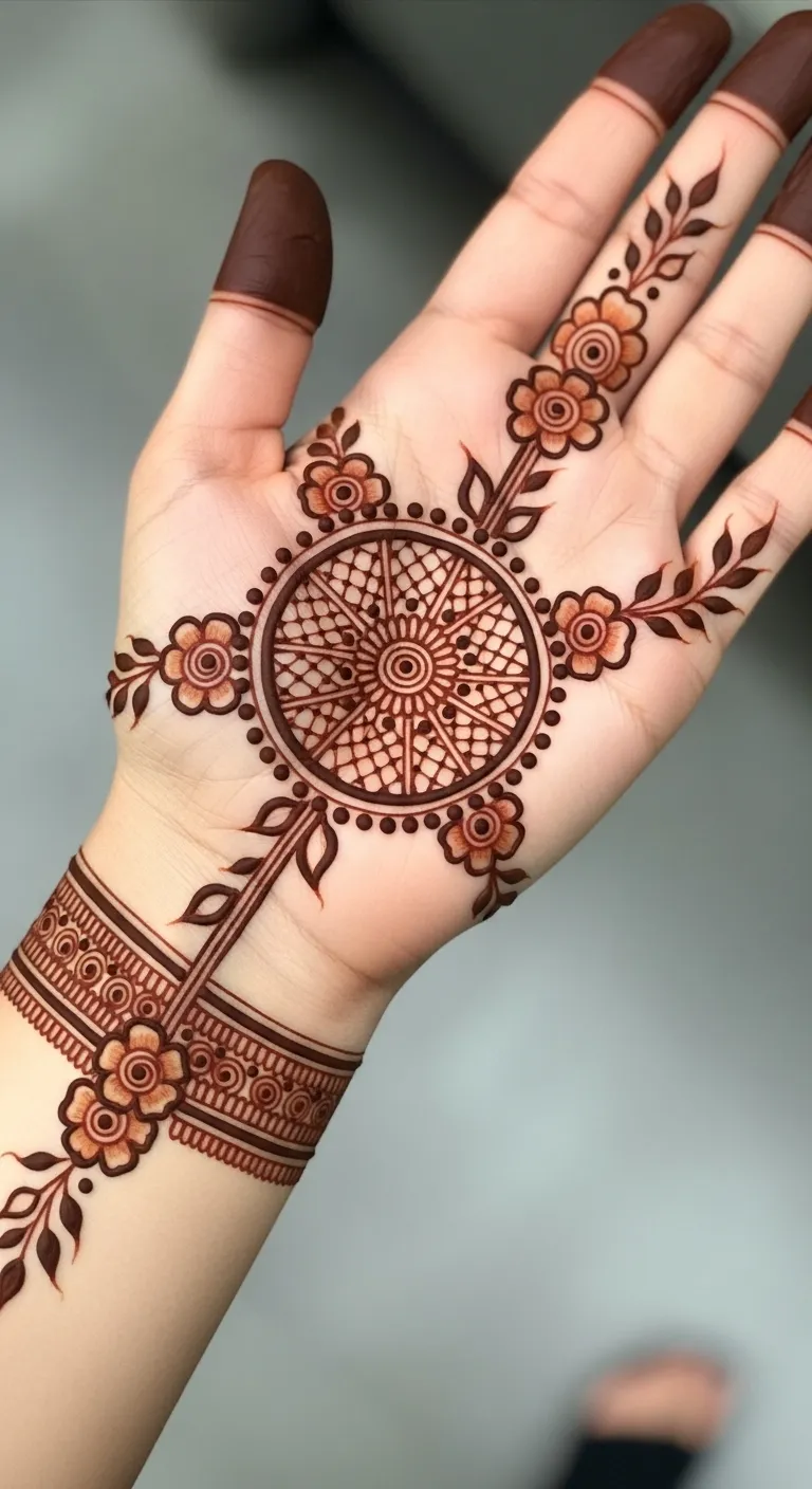 Bridal Arabic front hand mandala mehndi design