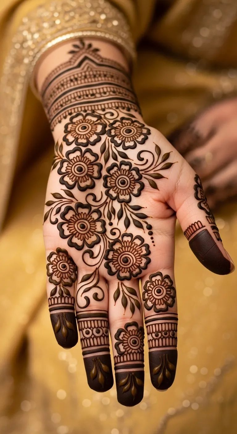  Full hand bridal Arabic garden mehndi design