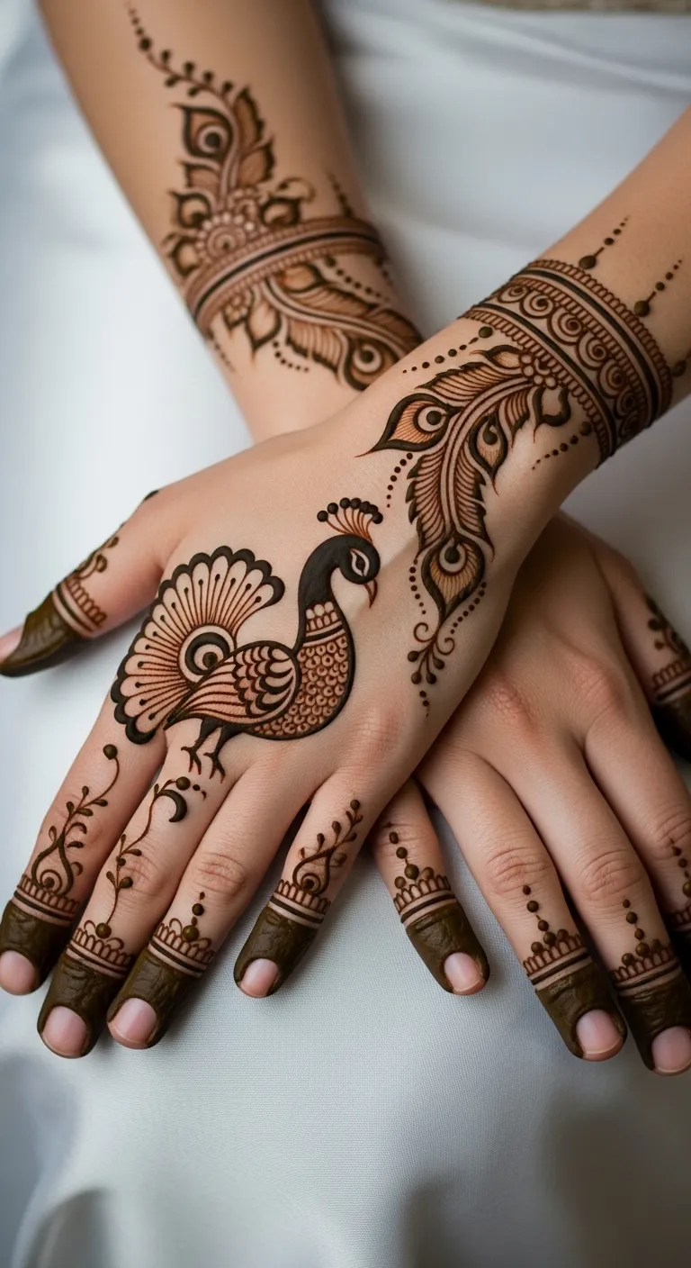 Full hand bridal Arabic peacock henna art