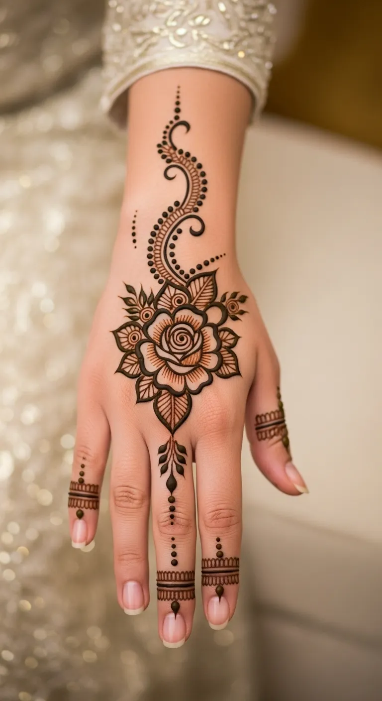 Bridal Arabic half hand rose center mehndi