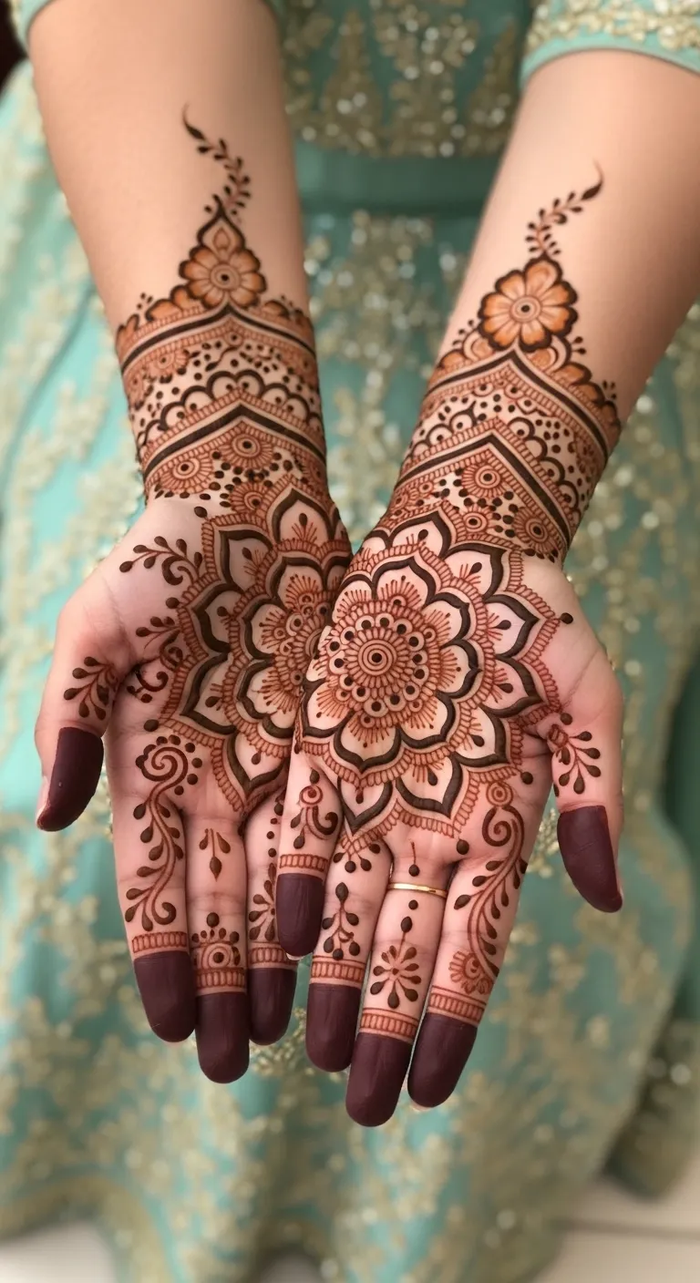 Bridal Arabic large mandala petal mehndi design
