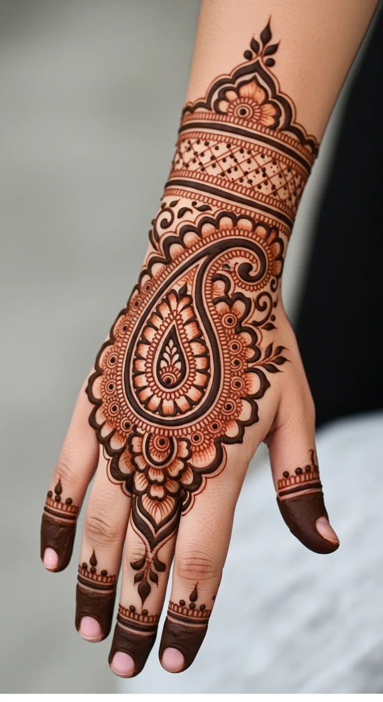 Bridal Arabic large paisley mehndi with filling