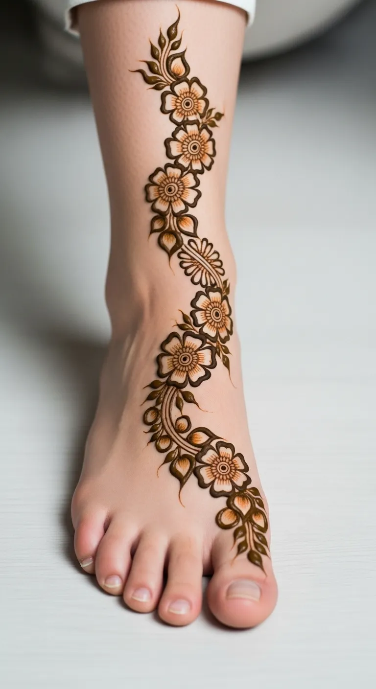 Bridal Arabic leg floral trail mehndi design