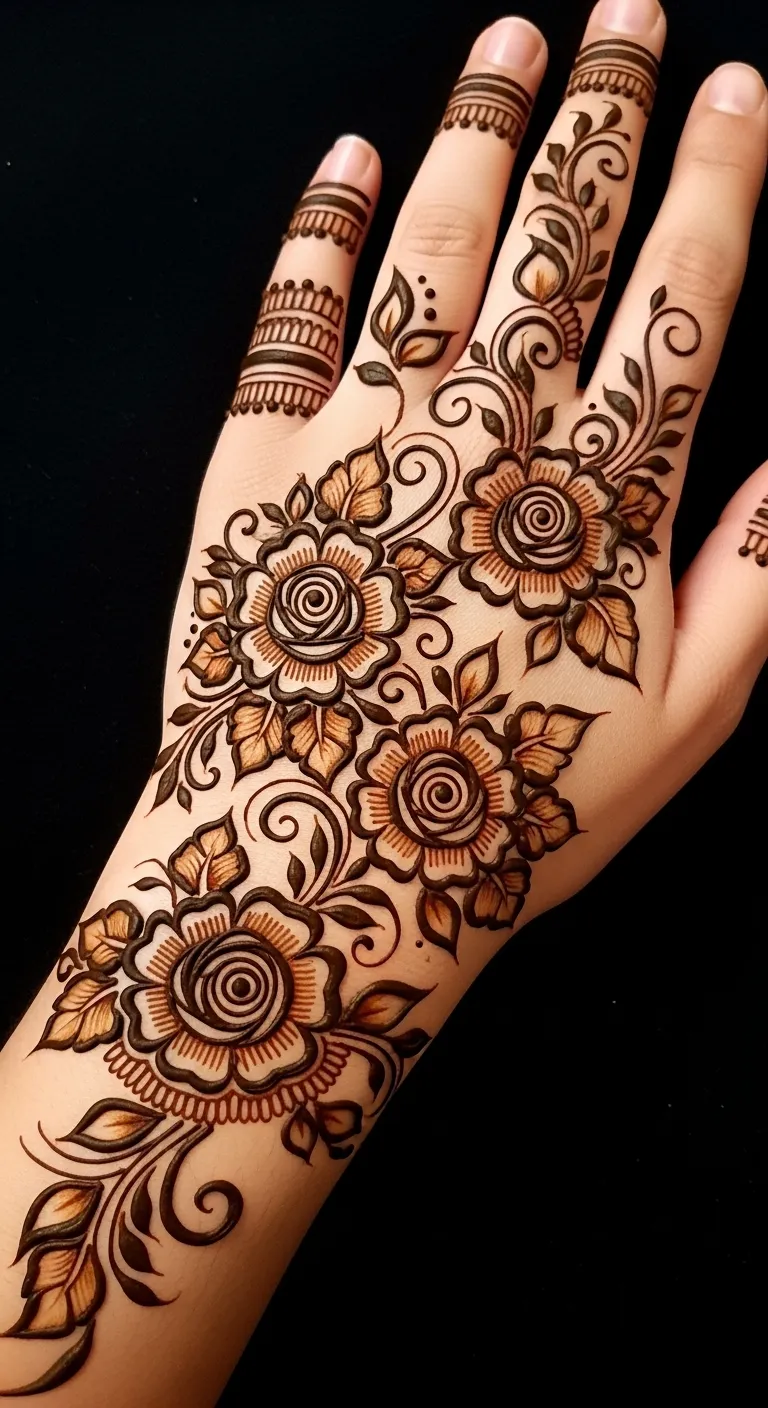 Bridal Arabic multiple rose mehndi pattern