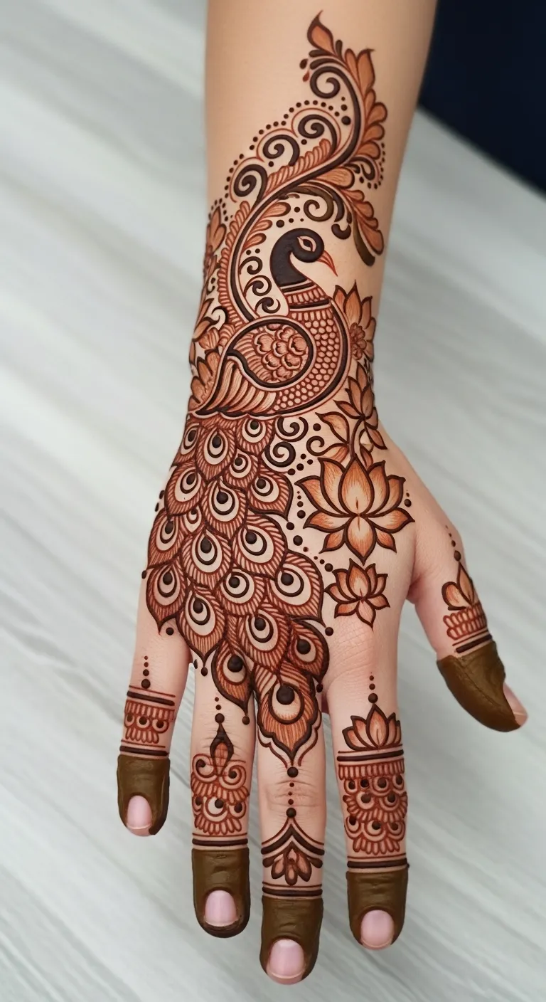 Bridal Arabic Pakistani peacock lotus mehndi