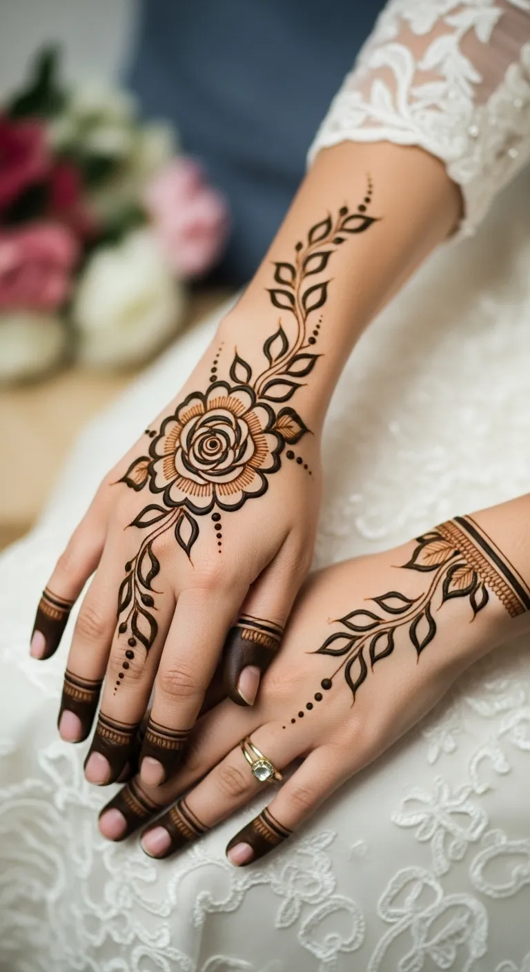 Bridal Arabic rose mehndi design for brides