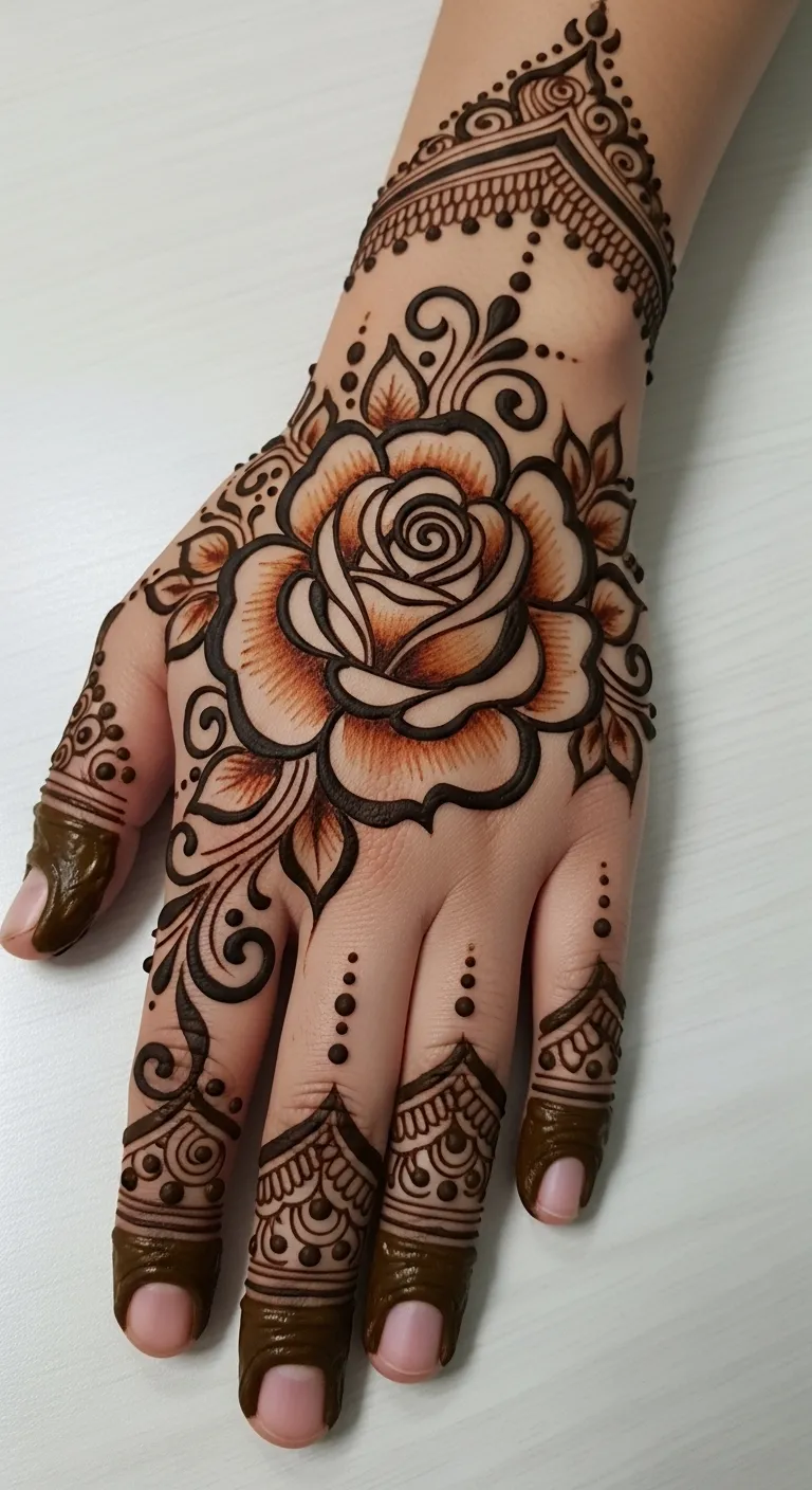 Bridal Arabic shaded rose gradient mehndi design