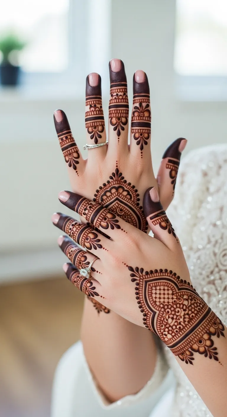 Bridal henna floral glove design on back hand