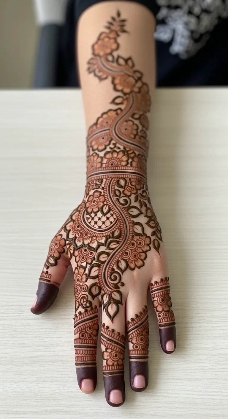 Bridal bail mehndi with dense floral filling