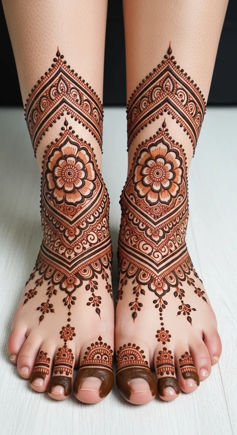 Bridal feet mehndi design with full floral coverage