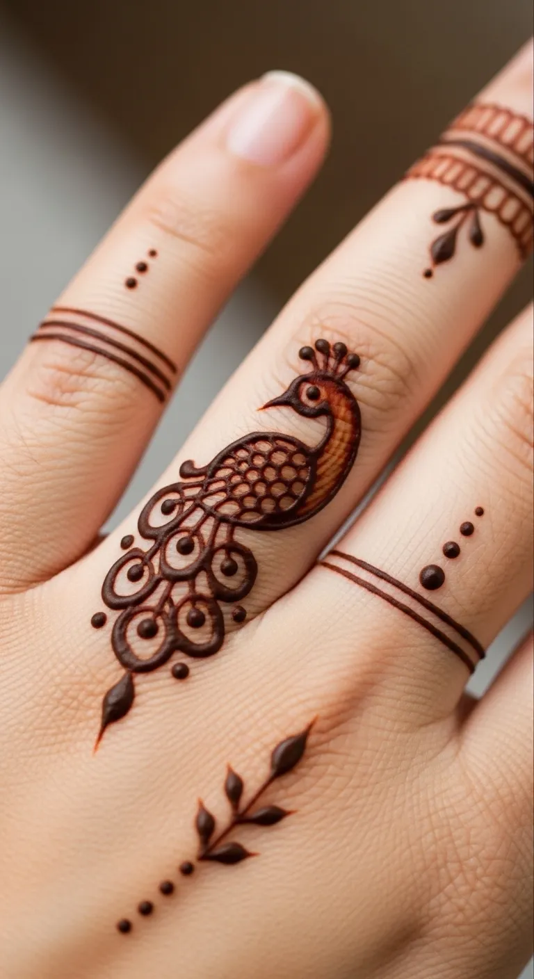 Bridal peacock finger mehndi design