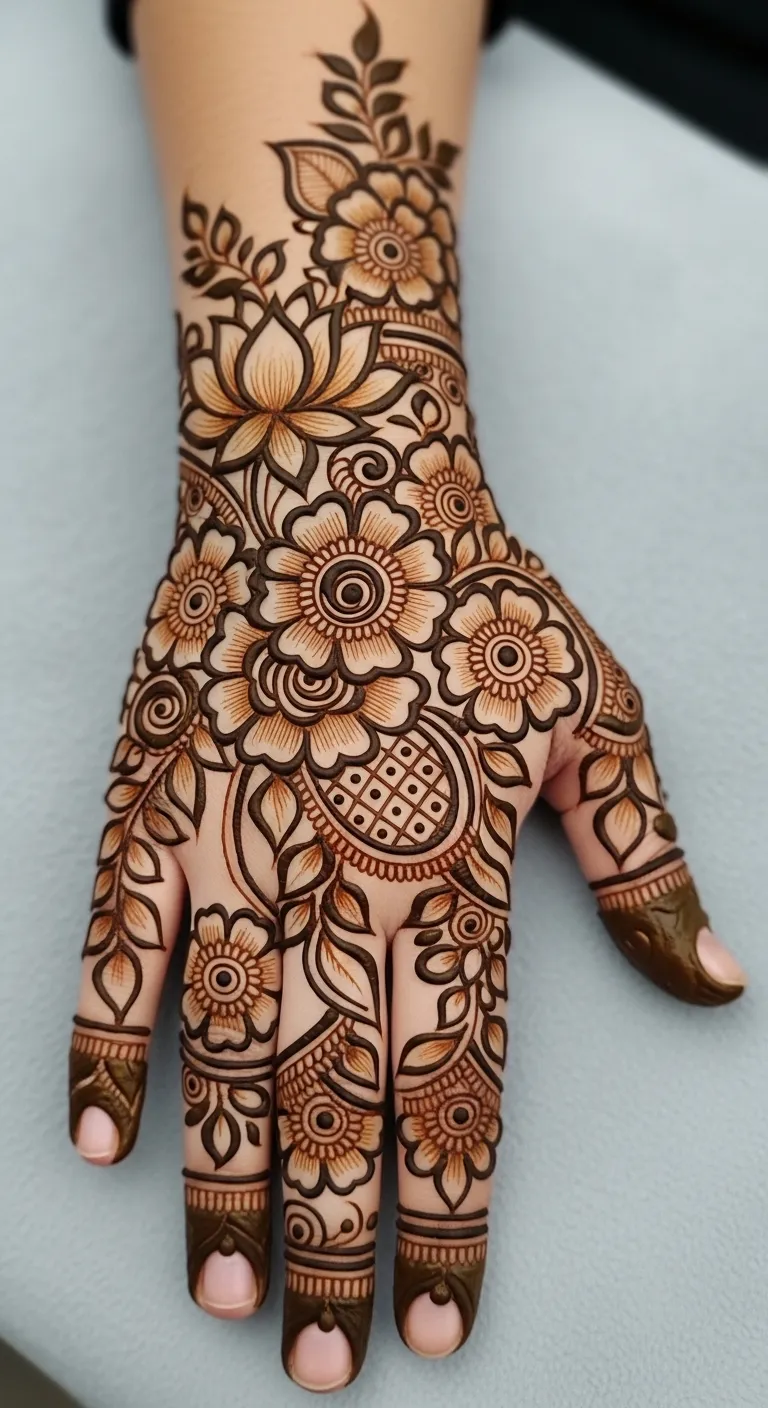 Bridal heavy floral Arabic back hand mehndi