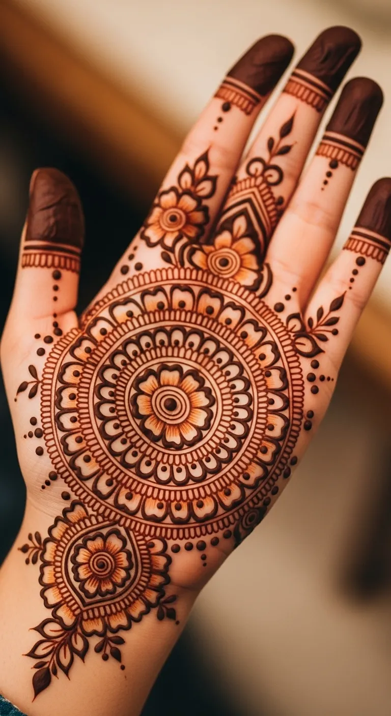Bridal Arabic circle mehndi with layers
