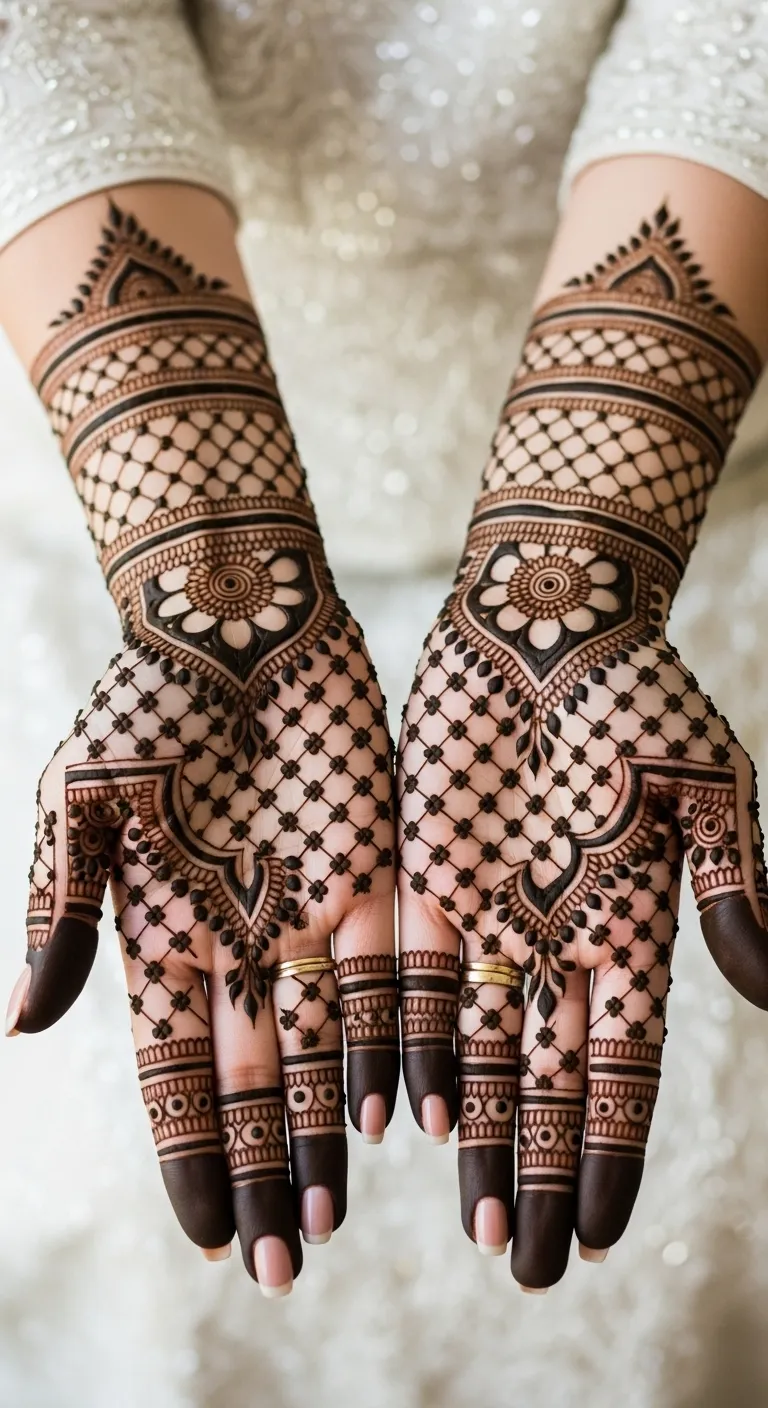 Full hand bridal mehndi with jaal pattern
