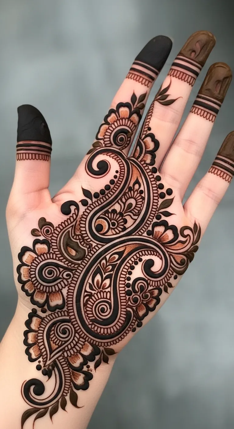 Bridal shaded paisley Arabic mehndi
