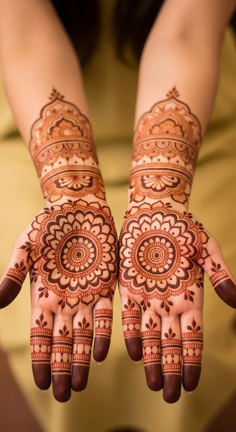 Bridal twin mandala mehndi on both palms