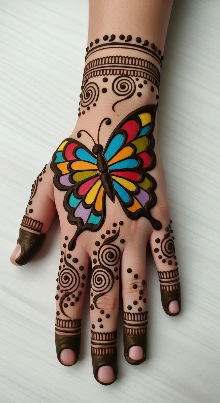Cartoon butterfly mehndi for kids