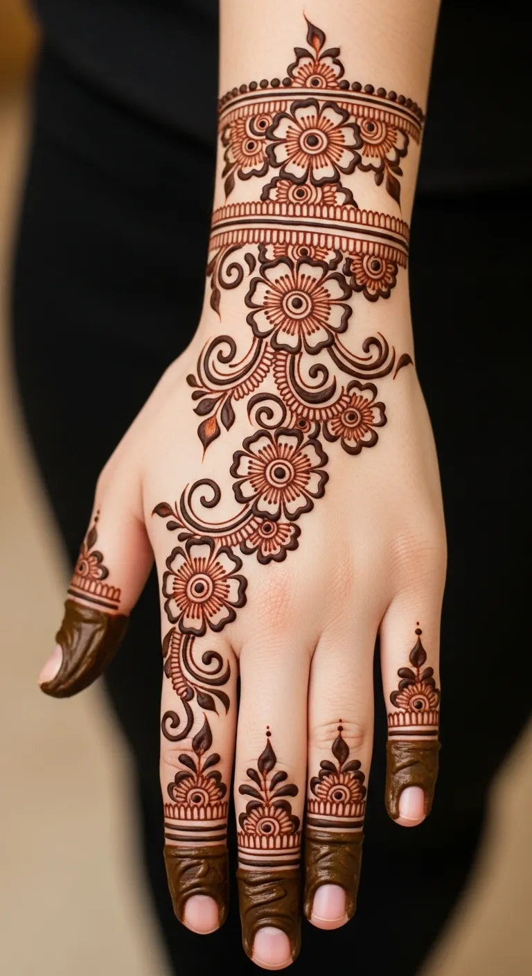 Cascading flower full hand Arabic mehndi