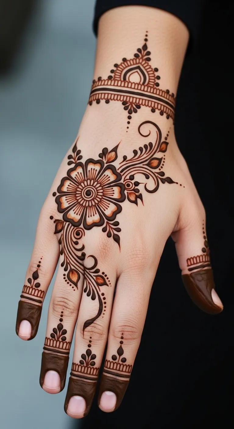 Central flower front hand Arabic mehndi