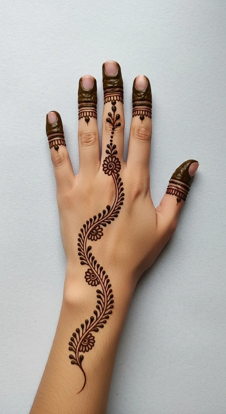 Classic single bail mehndi design on hand