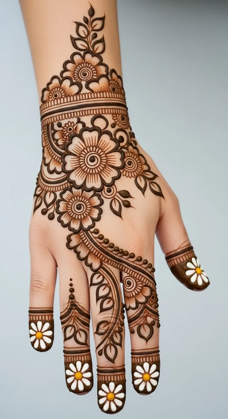 Daisy fingertips kids Arabic mehndi design