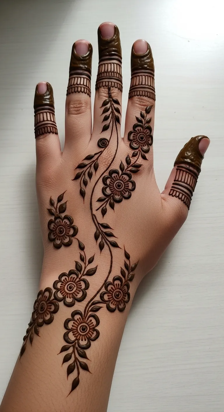 Double vine bail mehndi design with flowers