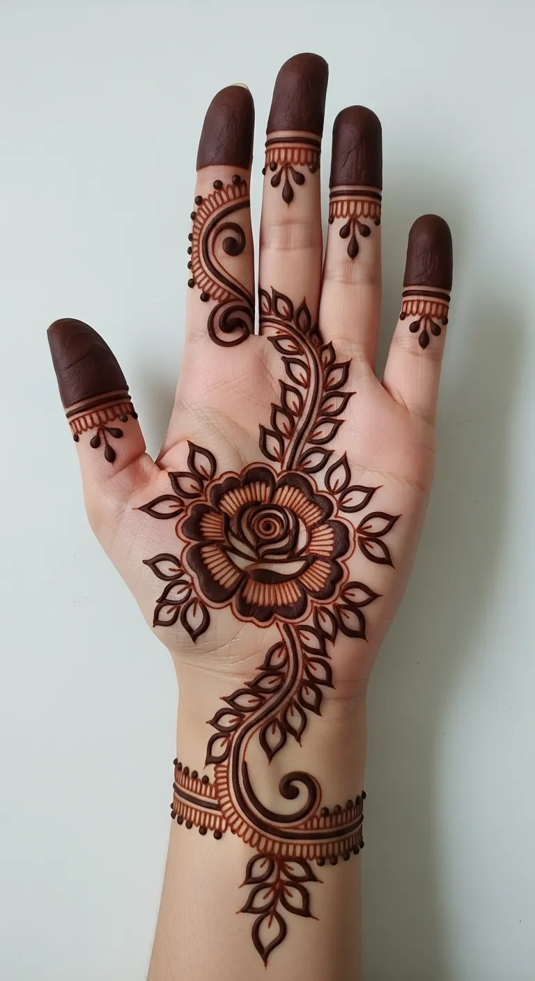 Dubai front hand mehndi with bold rose