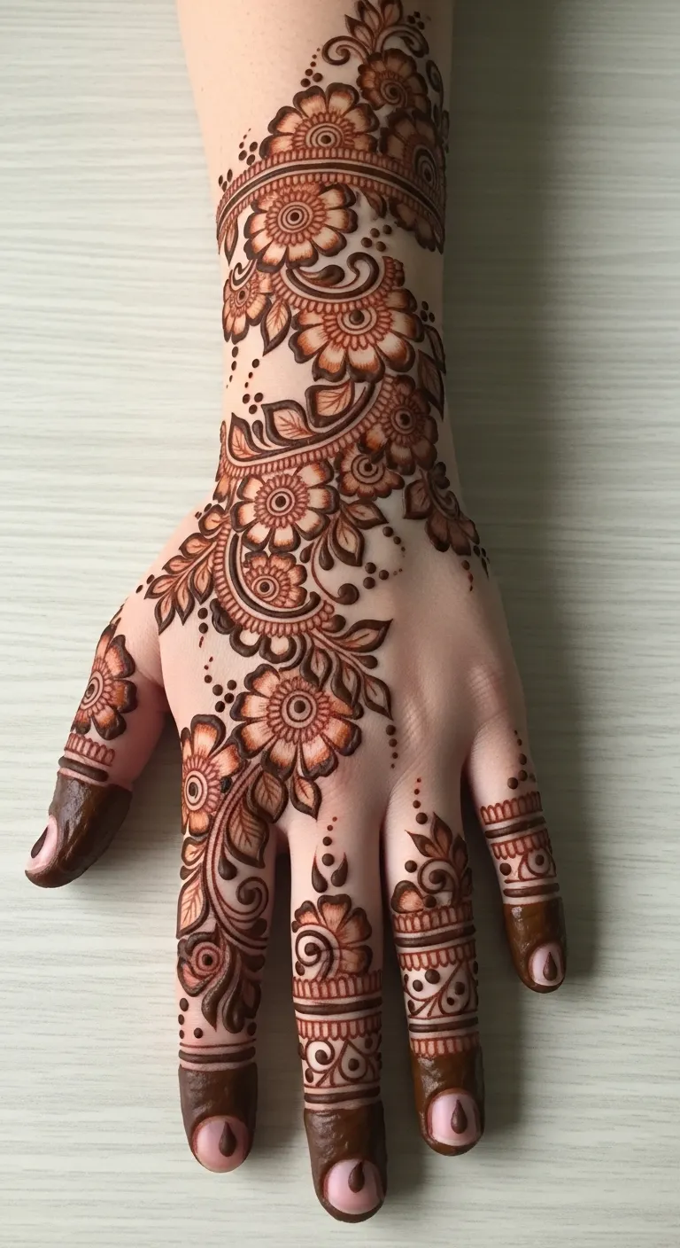 Dubai full hand floral vine mehndi design