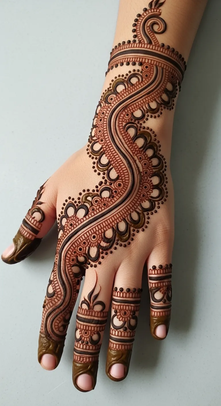 Dubai vine mehndi design from wrist to fingertips