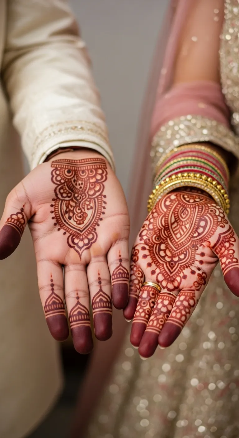 Dulha dulhan face mehndi with bride jewelry detailing