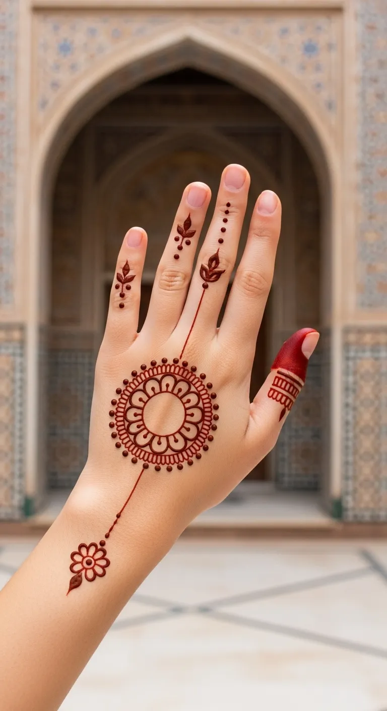 Easy Arabic circle mehndi with petal details