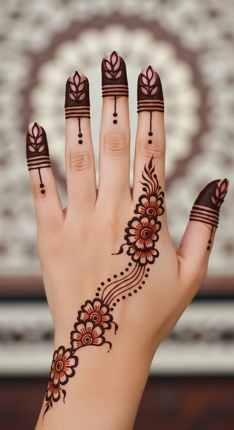 Easy Arabic leaf mehndi on fingertips