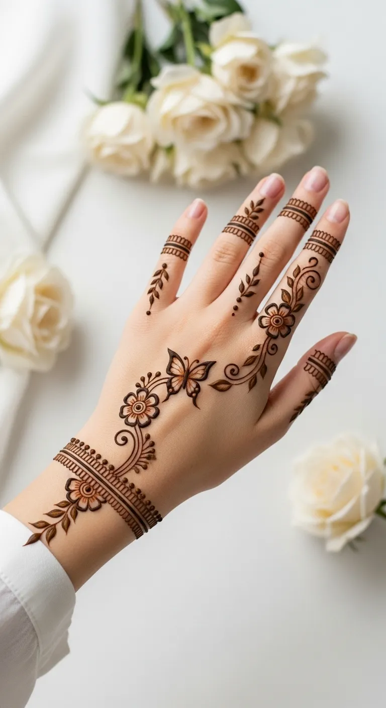 Easy Arabic butterfly mehndi for kids