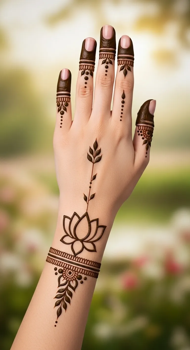 Easy Arabic lotus flower mehndi at wrist