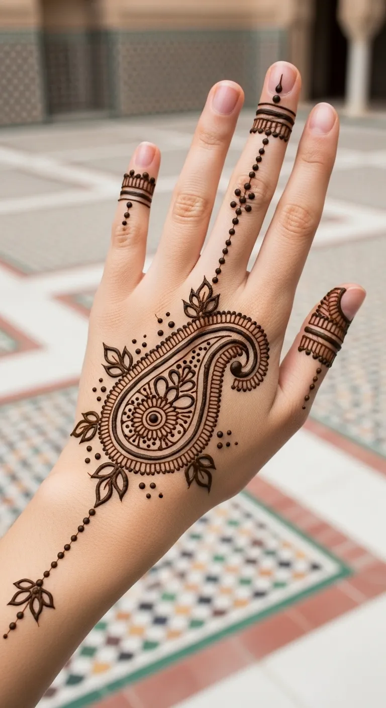 Easy Arabic paisley and dots palm mehndi