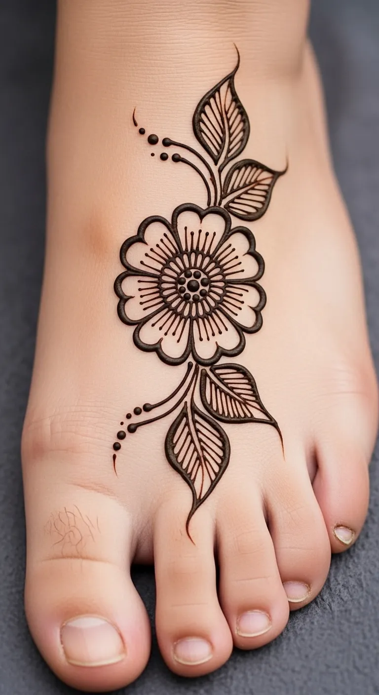 Easy Arabic single flower leg mehndi design
