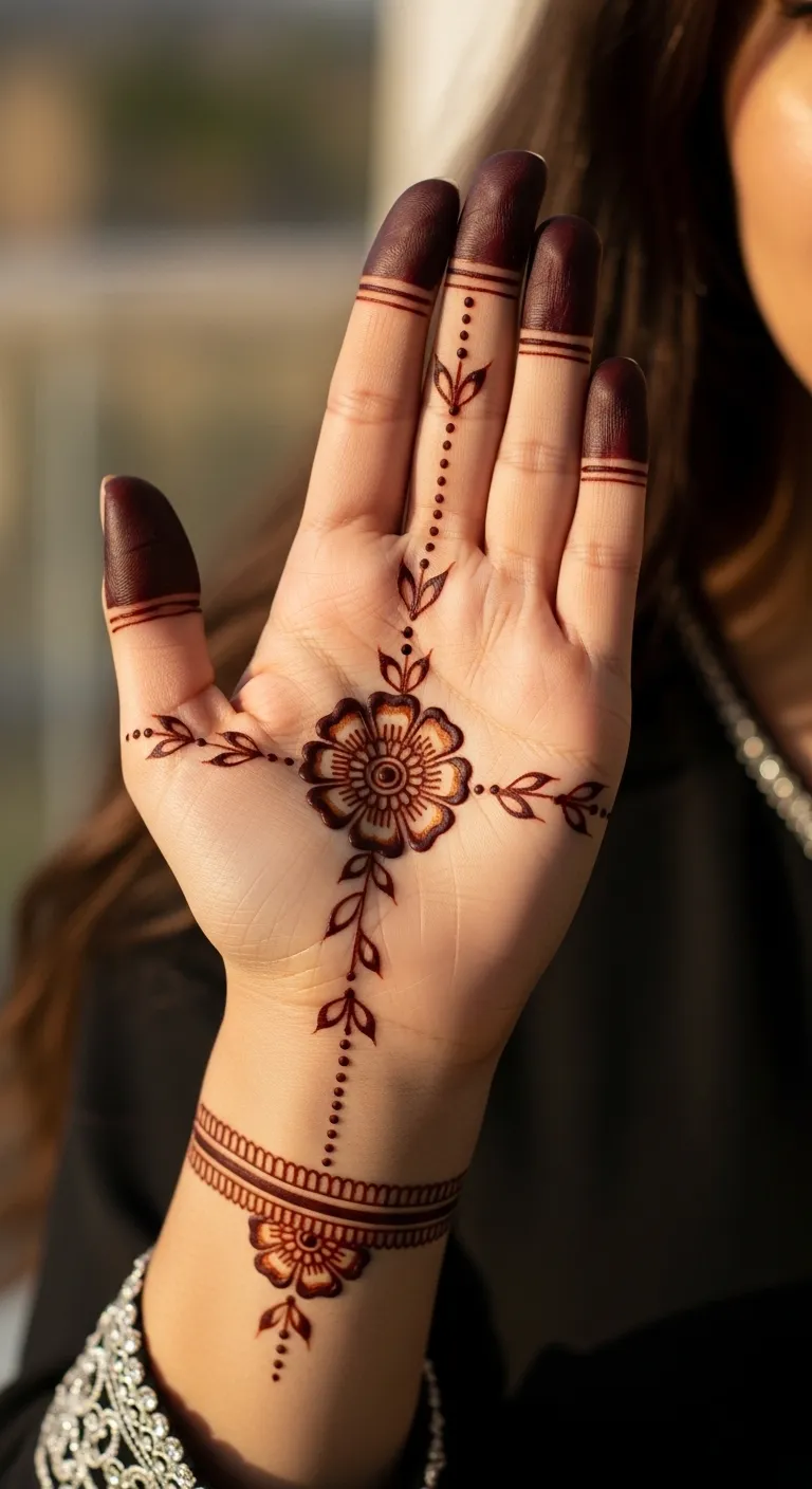 Easy Arabic mehndi with single flower on palm