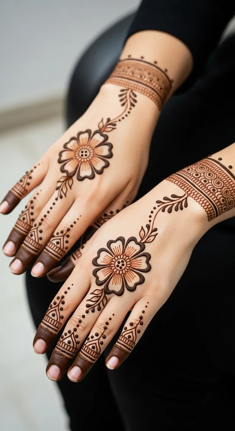 Easy daisy flower mehndi design on back hand