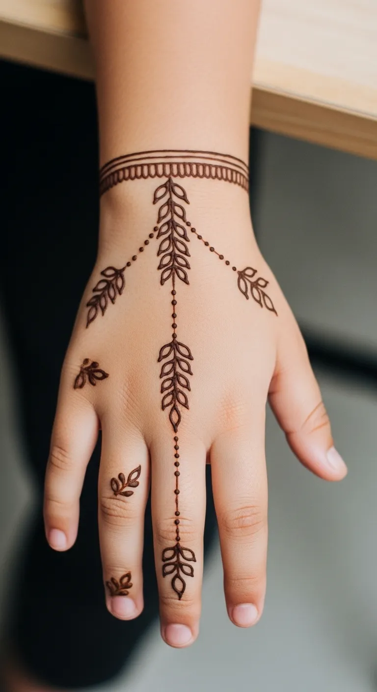 Simple leaf chain mehndi design for kids