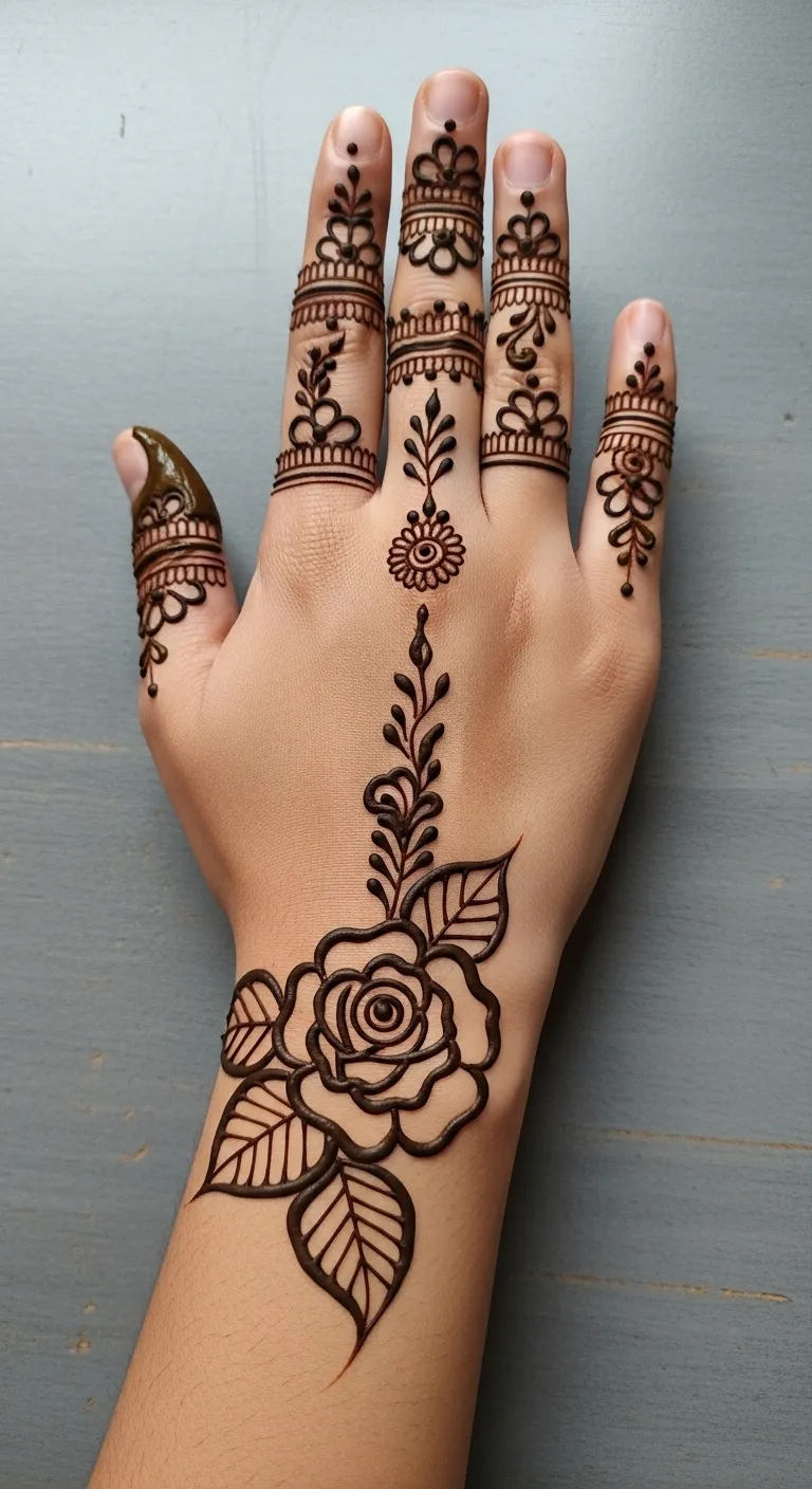  Simple rose mehndi design near wrist