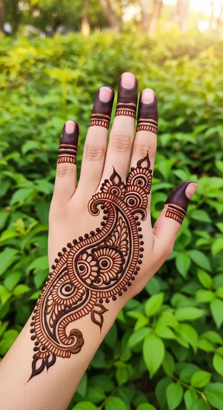 Easy shaded Arabic paisley mehndi pattern